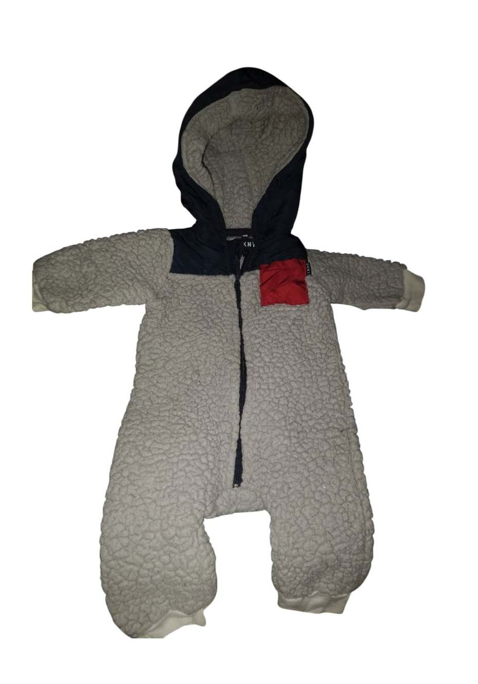 DKNY Baby Boy Sherpa Fleece Bunting Sleeper Hooded Suit 3-6M Gray